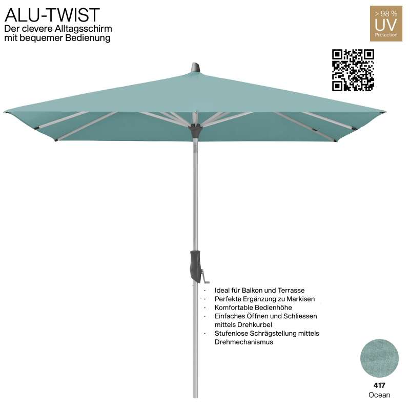 GLATZ Sonnenschirm ALU-TWIST quadratisch 240 x 240 cm Stoffqualität 4 Farbe 417 Ocean Mittelstock