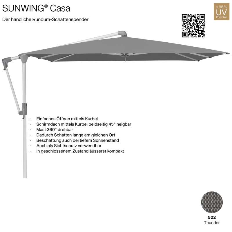 GLATZ Sonnenschirm SUNWING® CASA quadratisch 270 x 270 cm Gestell natureloxiert Farbe 502 Thunder Am