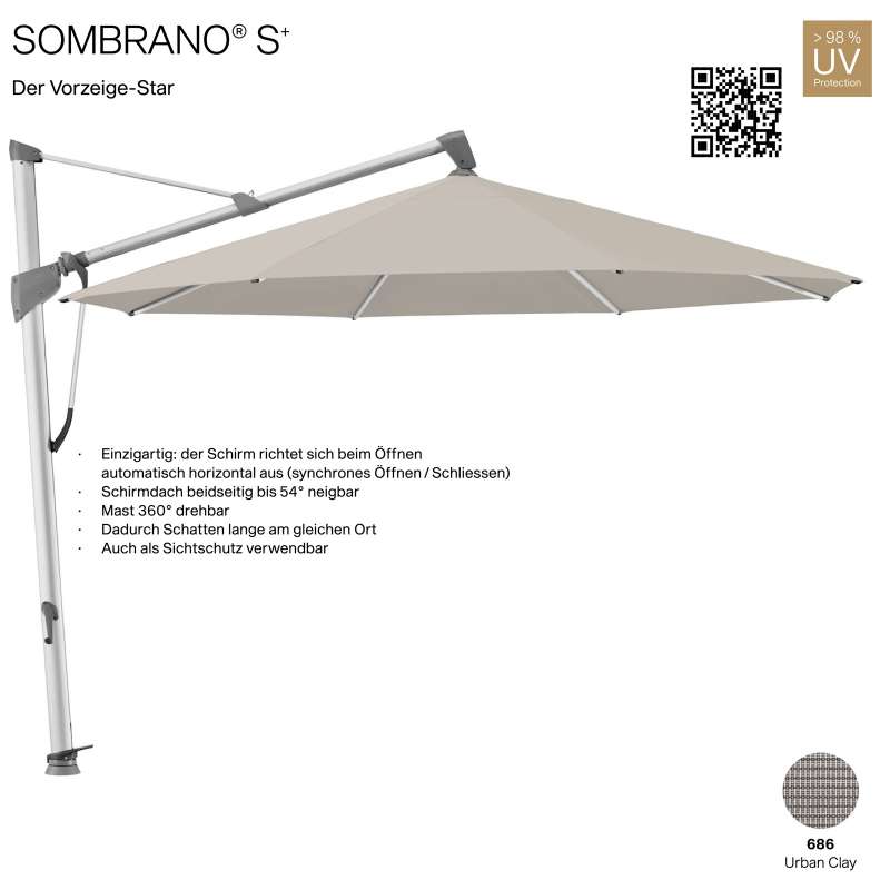 GLATZ Ampelschirm SOMBRANO® S+ rund ø 400 cm Freiarmschirm Farbe 686 Urban Clay