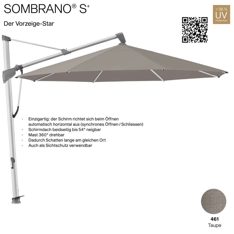GLATZ Ampelschirm SOMBRANO® S+ rund ø 350 cm Freiarmschirm Farbe 461 Taupe