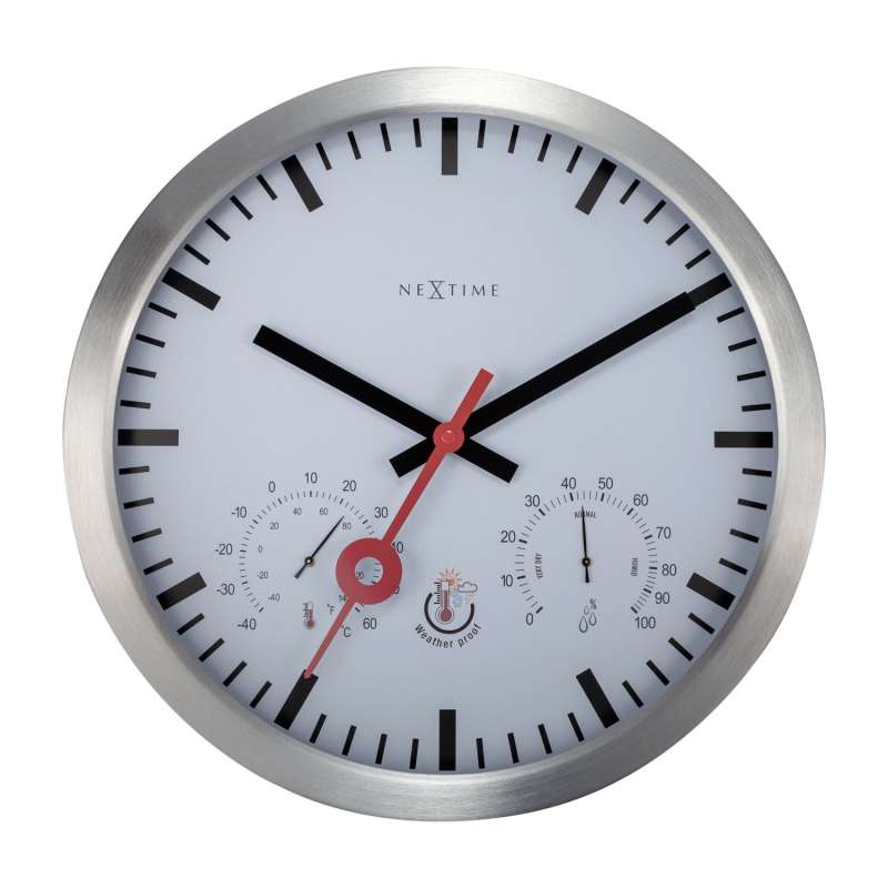 NeXtime Wanduhr Clematis ST Aluminium Ø 35 cm Innen/Außen Hygro-/Thermometer