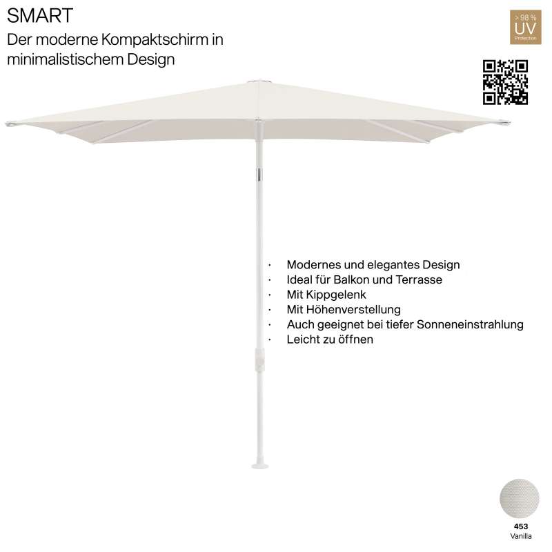 GLATZ Sonnenschirm SMART rechteckig 250 x 200 cm Gestell matt weiss Stoff Farbe 453 Vanilla Mittelma