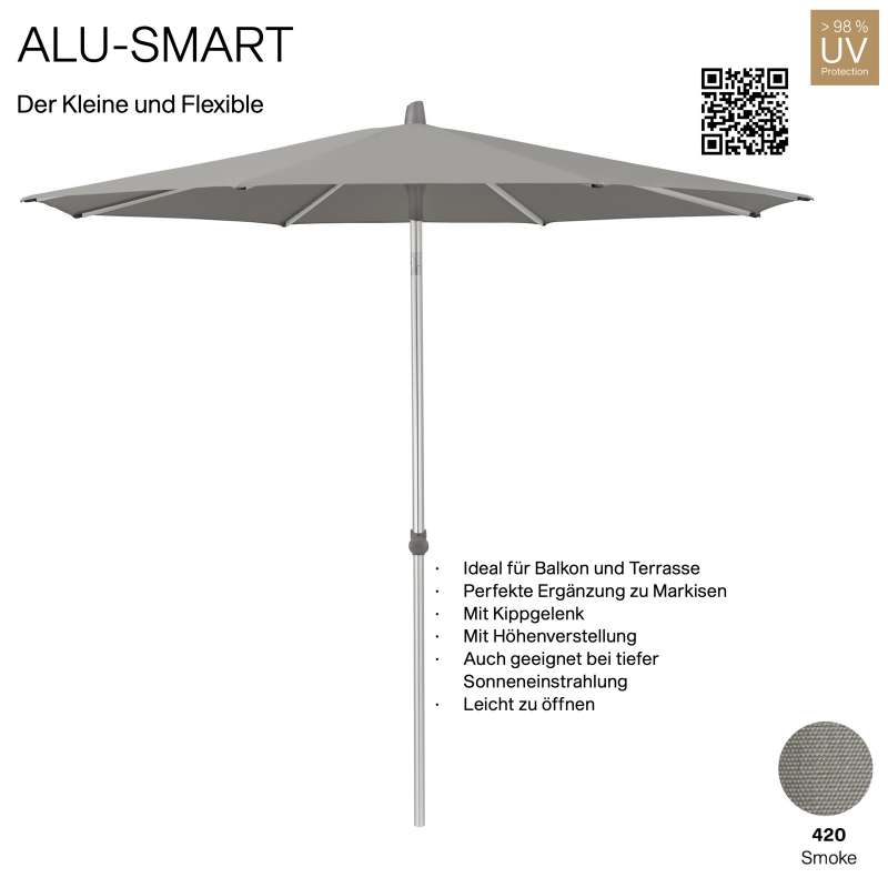 GLATZ Sonnenschirm ALU-SMART rund ø 200 cm Gestell natureloxiert Farbe 420 Smoke Mittelstock