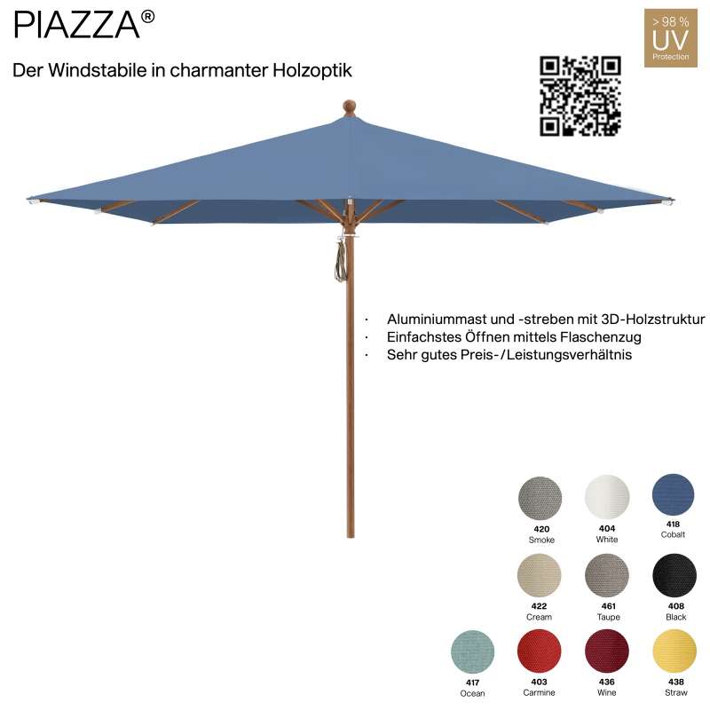GLATZ Sonnenschirm PIAZZA quadratisch mit 250 x 250 cm Mittelmastschirm Stoffqualität 4 verschiedene