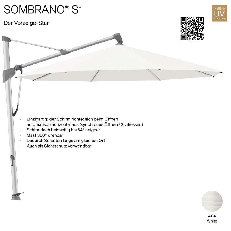 GLATZ Ampelschirm SOMBRANO® S+ rund ø 400 cm Freiarmschirm Farbe 404 White