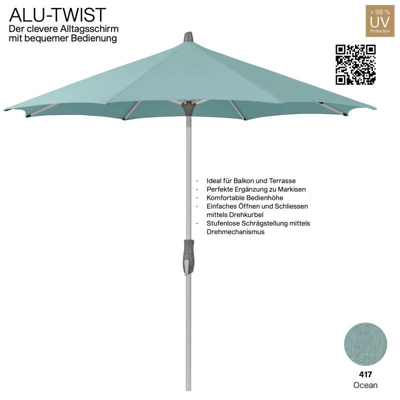 GLATZ Sonnenschirm ALU-TWIST rund ø 300 cm Stoffqualität 4 Farbe 417 Ocean Mittelstock