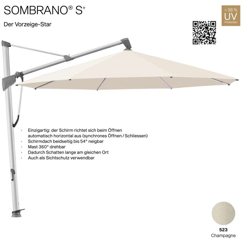 GLATZ Ampelschirm SOMBRANO® S+ rund ø 400 cm Freiarmschirm Farbe 523 Champagne