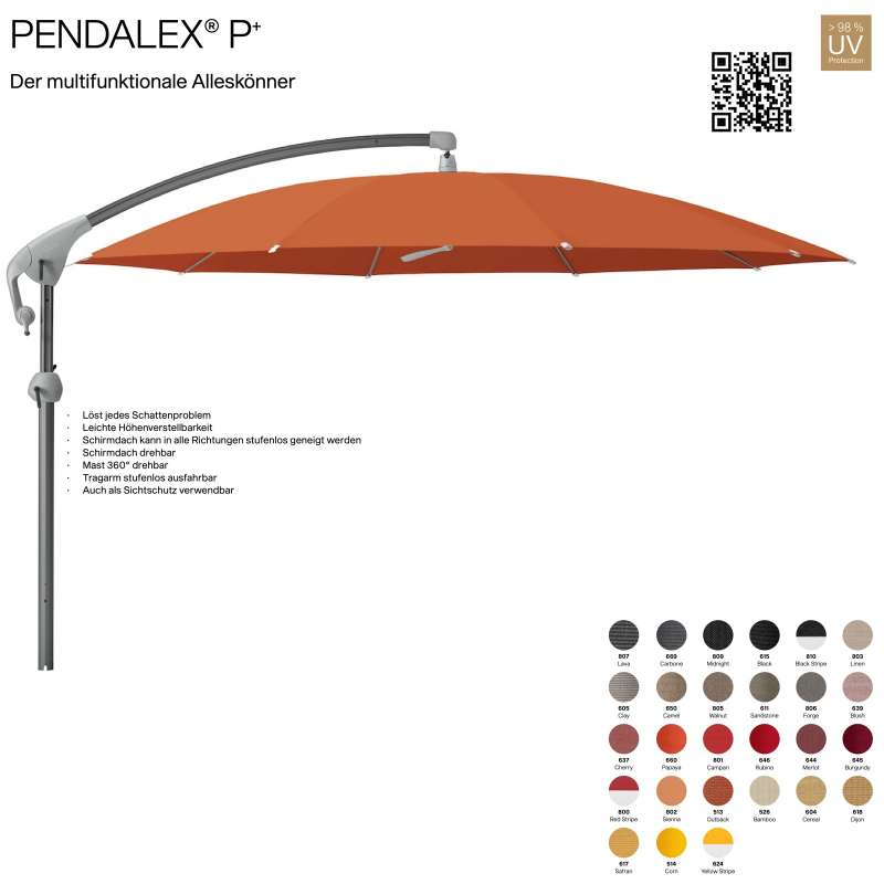GLATZ Sonnenschirm PENDALEX® P+ rund ø 300 cm Stoffklasse 5 in 27 Farben wählbar Seitenmast