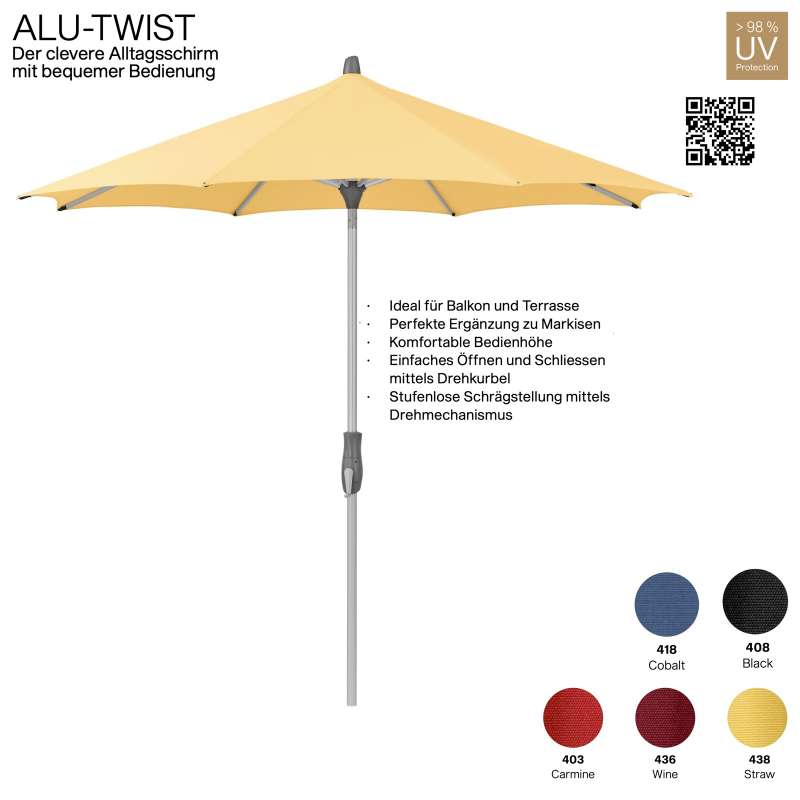 GLATZ Sonnenschirm ALU-TWIST rund ø 330 cm Stoffqualität 4 Mittelstockschirm in 5 Farben