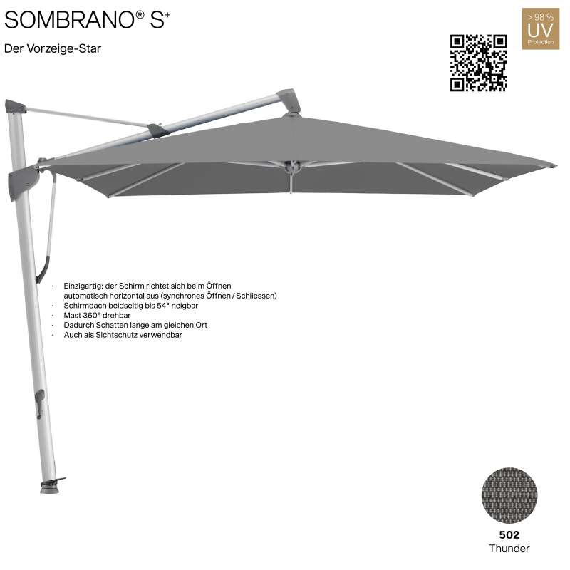 GLATZ Ampelschirm SOMBRANO® S+ quadratisch 350 x 350 cm Freiarmschirm Farbe 502 Thunder