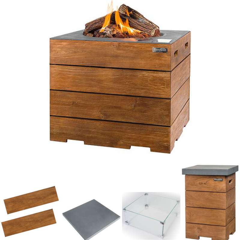 Happy Cocooning Mania Feuertisch Komplettset Lounge&Dining 19,5 kW quadratisch 76x76x67,5 cm Teakhol