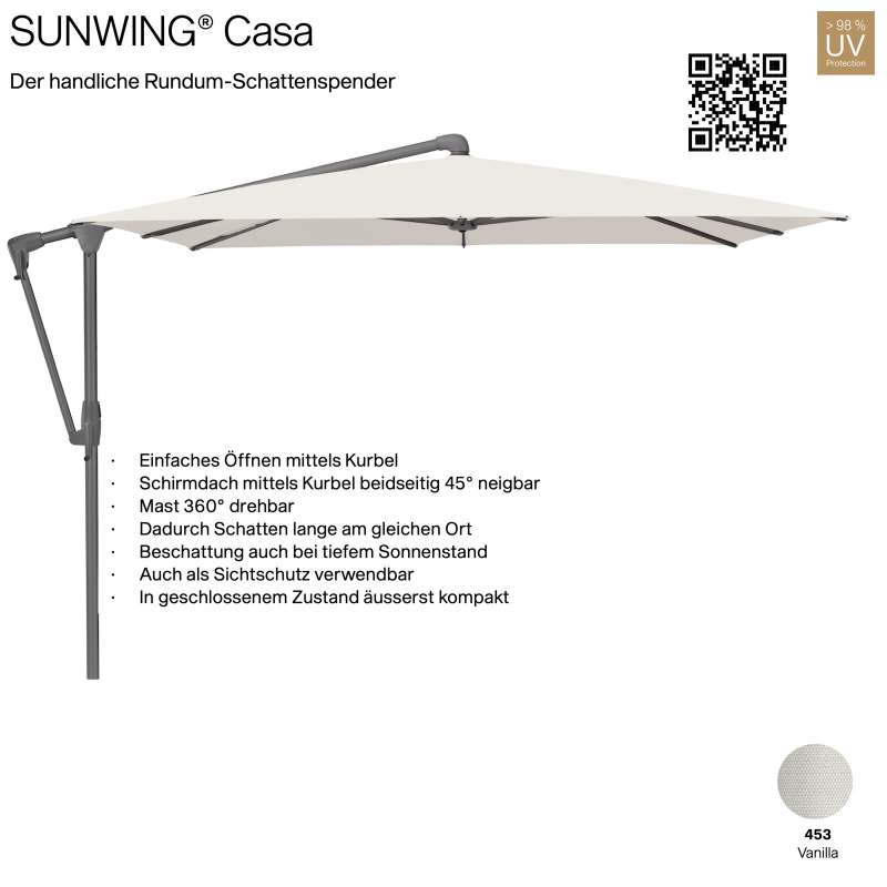 GLATZ Sonnenschirm SUNWING® CASA quadratisch 270 x 270 cm Gestell anthrazit Farbe 453 Vanilla Ampels