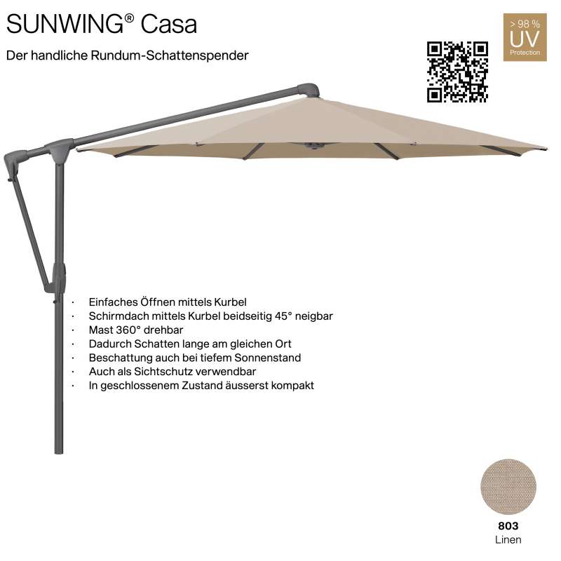GLATZ Sonnenschirm SUNWING® CASA rund ø 330 cm Gestell anthrazit Farbe 803 Linen