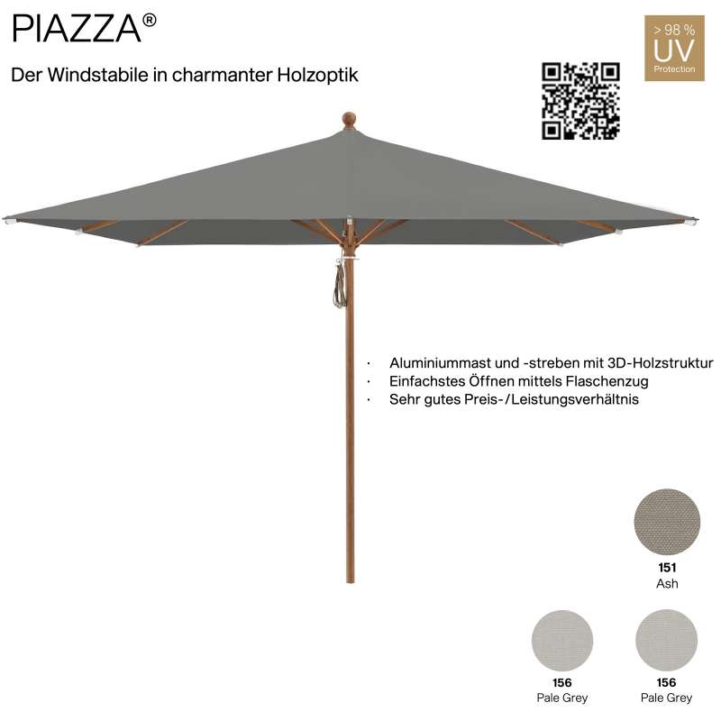 GLATZ Sonnenschirm PIAZZA quadratisch mit 250 x 250 cm Mittelmastschirm Stoffqualität 2 verschiedene