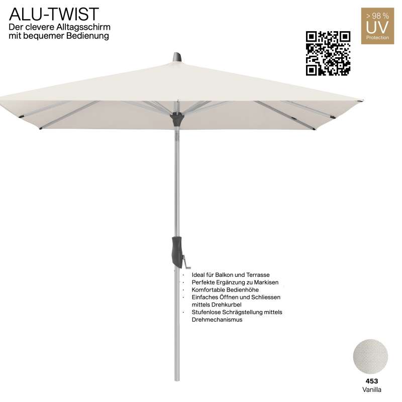 GLATZ Sonnenschirm ALU-TWIST rechteckig 250 x 200 cm Stoffqualität 4 Farbe 453 Vanilla Mittelstock