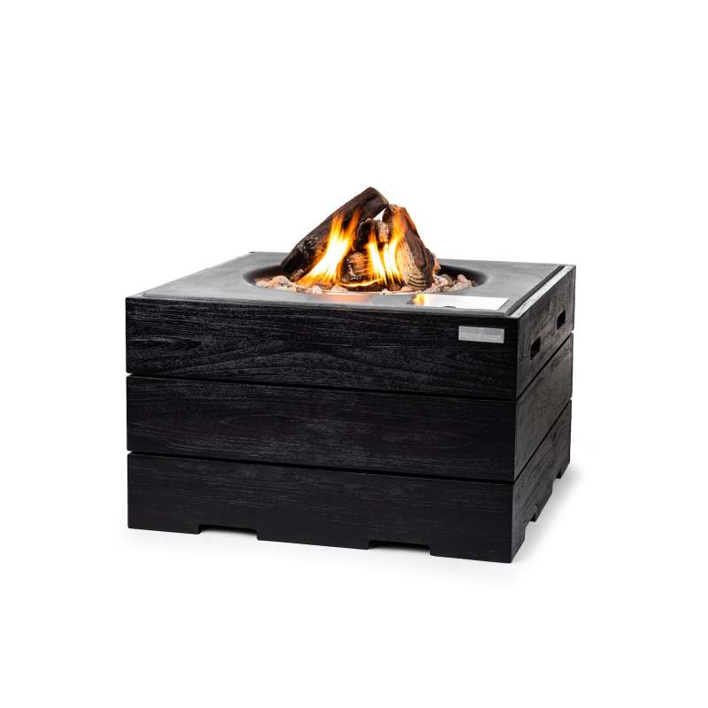 Happy Cocooning Mania Black Teak Grau Feuertisch Quadratisch 19,5 kW 76x76x46