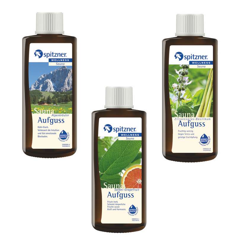 Spitzner Saunaaufguss Vorteilspack 3er Alpenkräuter Salbei Zitronengras je 190ml