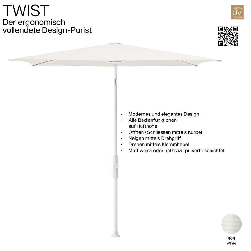 GLATZ Sonnenschirm TWIST 240 x 240 cm Gestell matt weiss Stoff Farbe 404 White Mittelmastschirm
