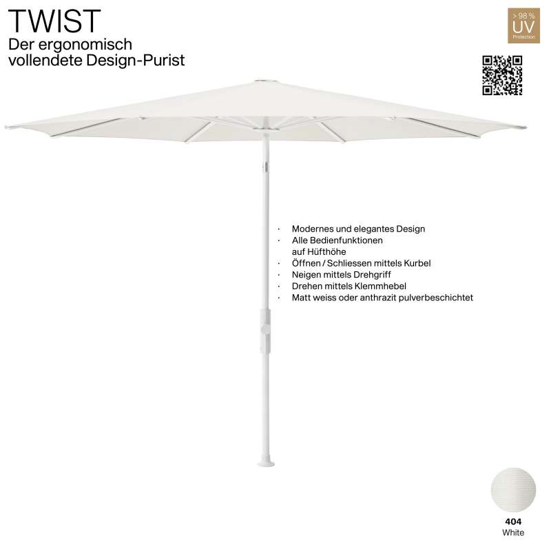 GLATZ Sonnenschirm TWIST rund ø 330 cm Gestell matt weiss Stoff Farbe 404 White Mittelmastschirm