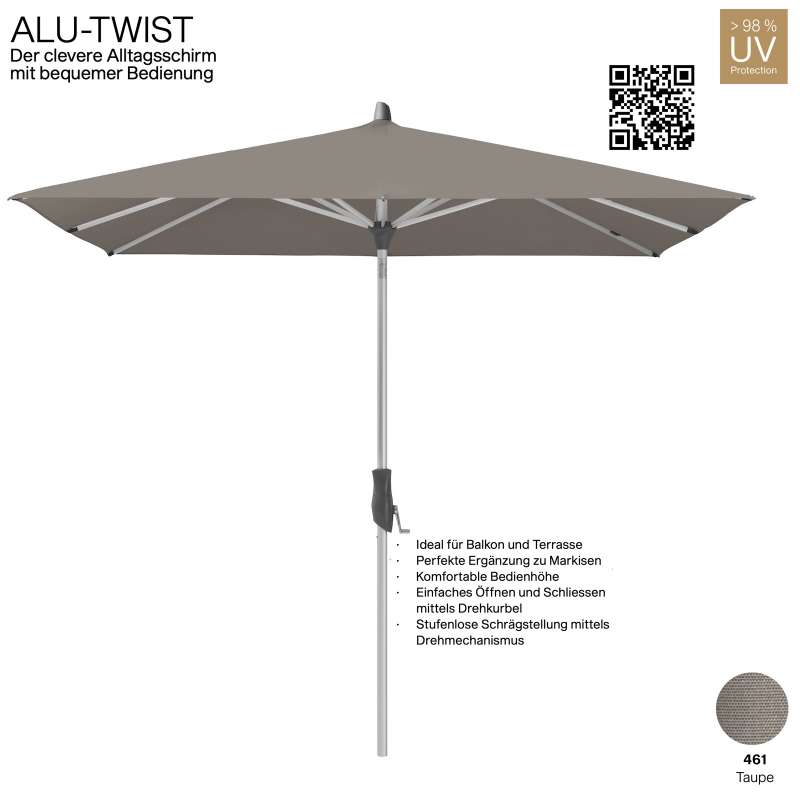 GLATZ Sonnenschirm ALU-TWIST rechteckig 250 x 200 cm Stoffqualität 4 Farbe 461 Taupe Mittelstock