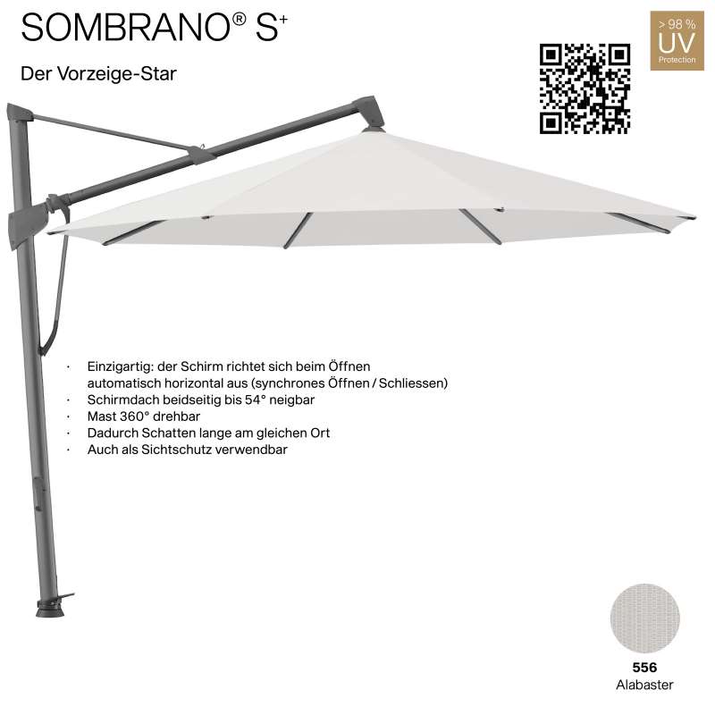 GLATZ Ampelschirm SOMBRANO® S+ rund ø 350 cm Freiarmschirm Farbe 556 Alabaster