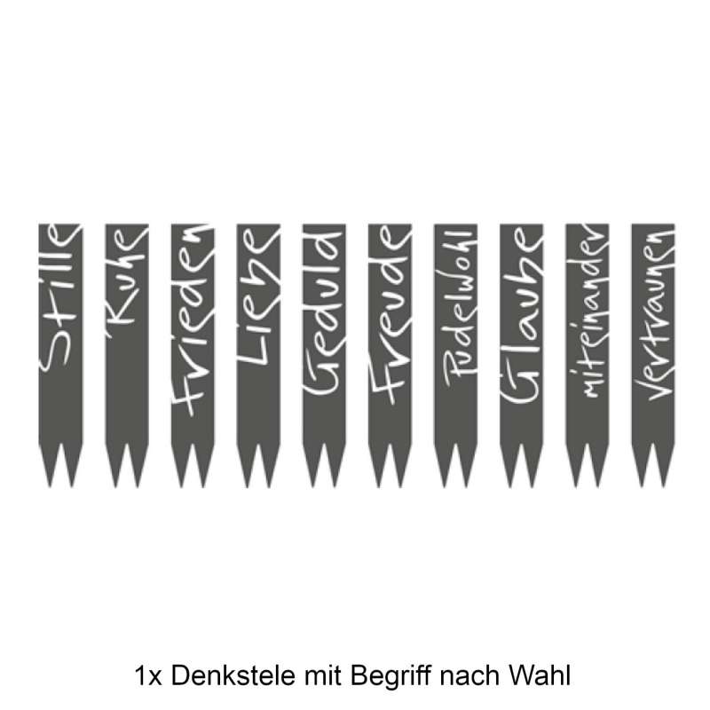 Mecondo OSAS Denkstele Freude Liebe Ruhe 100 cm Edelstahl Gartendekoration Begriff nach Wahl