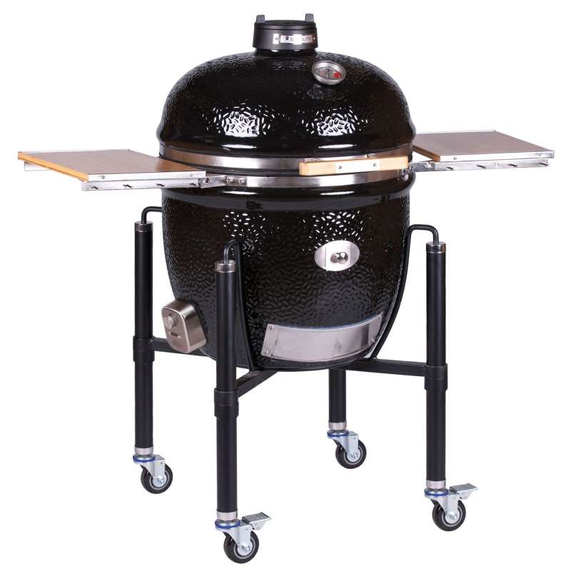 Monolith Keramikgrill LeCHEF BBQ Guru Edition PRO-Serie 2.0 Black Ø 52 cm mit Gestell/Seitentische