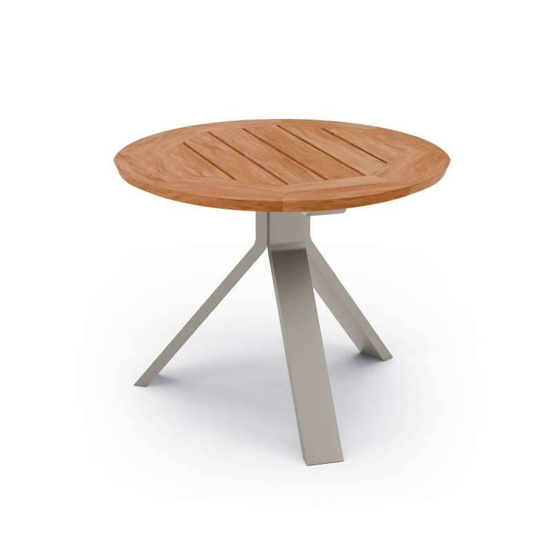 Stern Freddie Beistelltisch Gartentisch Aluminium Greige matt Teakholz-Platte