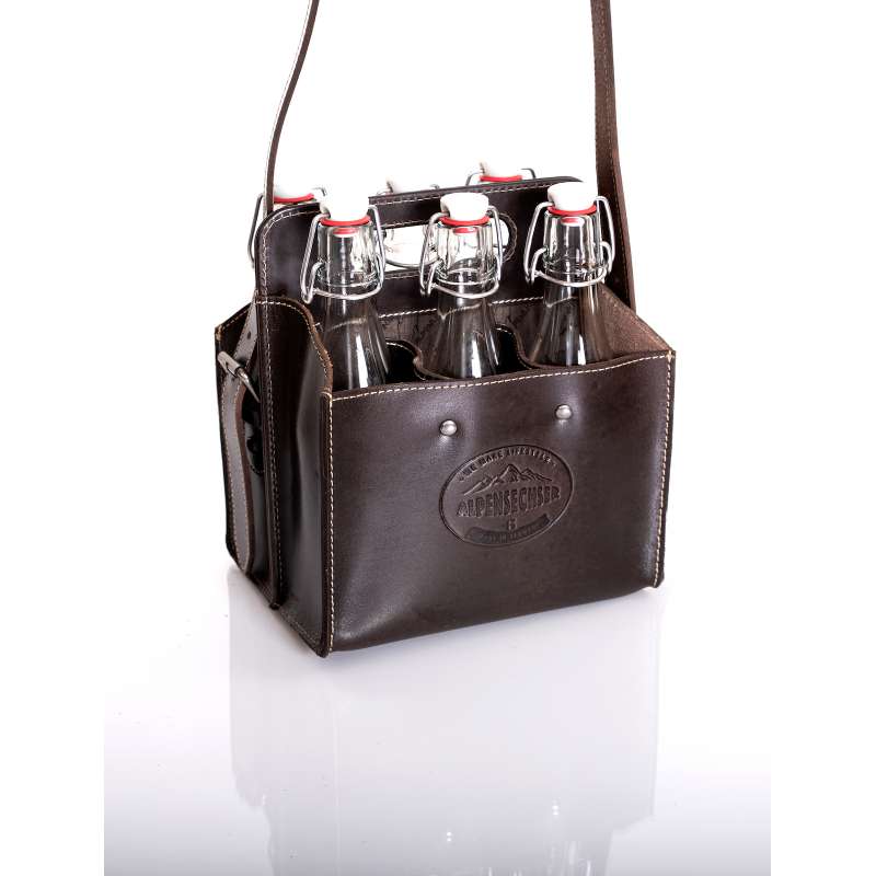 Alpenleder Getränketasche ALPENSECHSER chocolate Ledertasche für 6 Bierflaschen CG2094H-ch