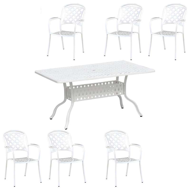 Inko 7-teilige Sitzgruppe Alu-Guss weiß Tisch 120x80x74 cm cm mit 6 Sesseln Nexus/Urban/Duke/Capri