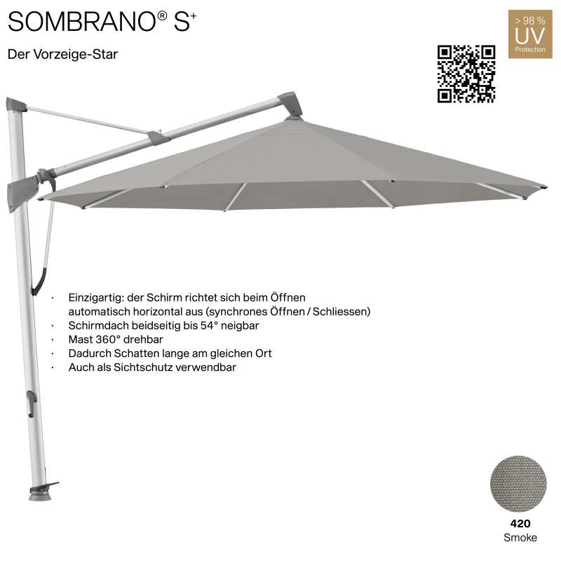 GLATZ Ampelschirm SOMBRANO® S+ rund ø 400 cm Freiarmschirm Farbe 420 Smoke