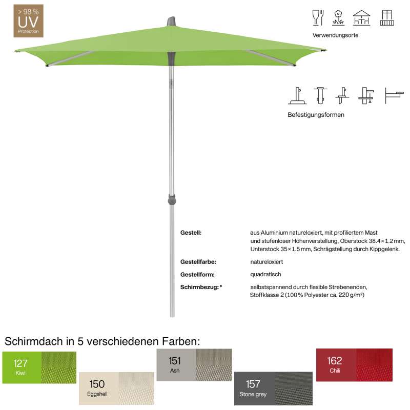 GLATZ Sonnenschirm ALU-SMART easy quadratisch 240 x 240 cm in 5 Farben Stoffklasse 2