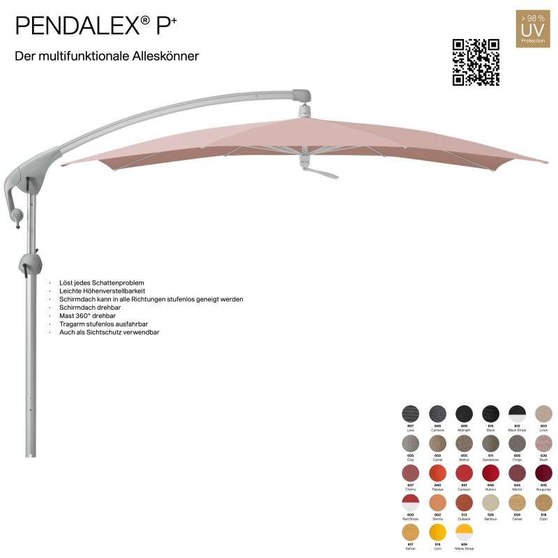 GLATZ Sonnenschirm PENDALEX® P+ rechteckig 285 x 230 cm Stoffklasse 5 in 27 Farben wählbar Seitenmas