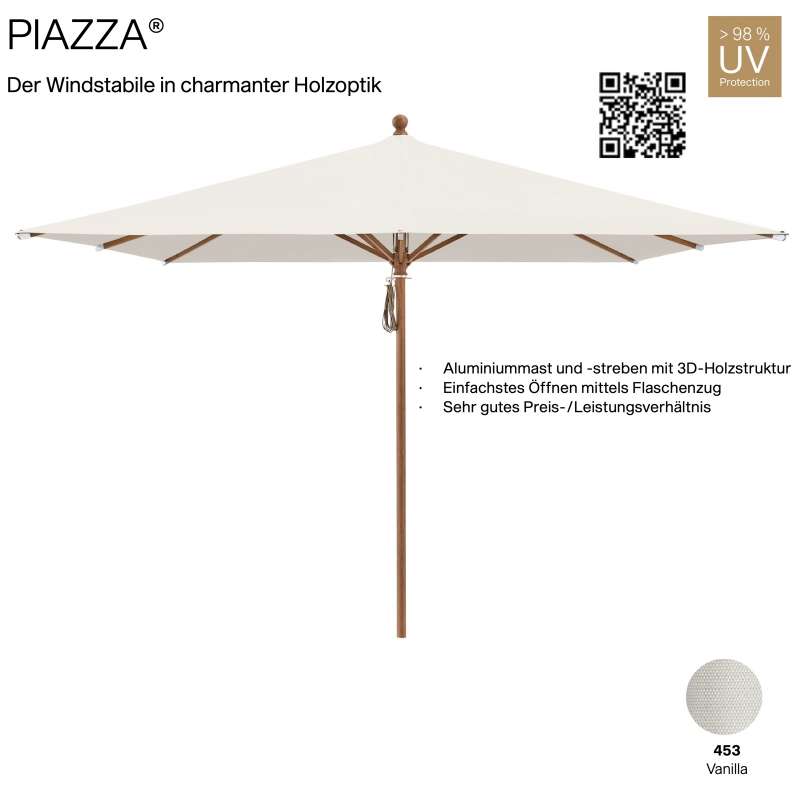 GLATZ Sonnenschirm PIAZZA quadratisch 250 x 250 cm Mittelmastschirm Stoffqualität 4 Farbe 453 Vanill