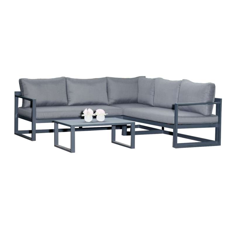 SunnySmart 2-teilige Loungegruppe Horizon Aluminium anthrazit Ecksofa mit Tisch