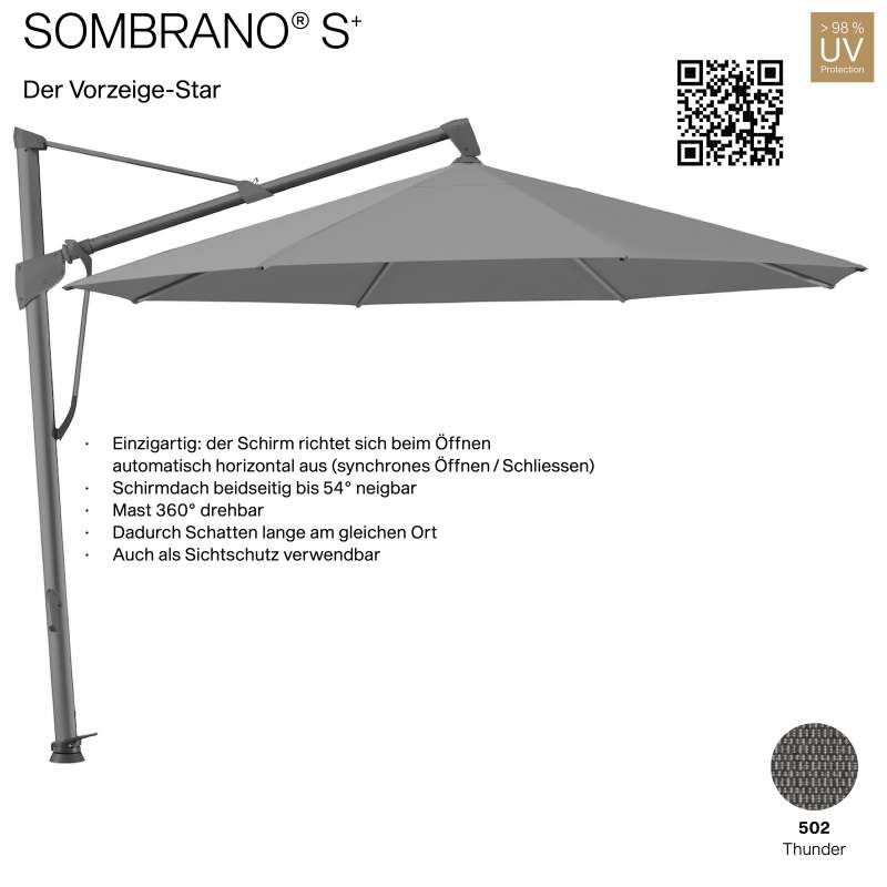 GLATZ Ampelschirm SOMBRANO® S+ rund ø 400 cm Freiarmschirm Farbe 502 Thunder