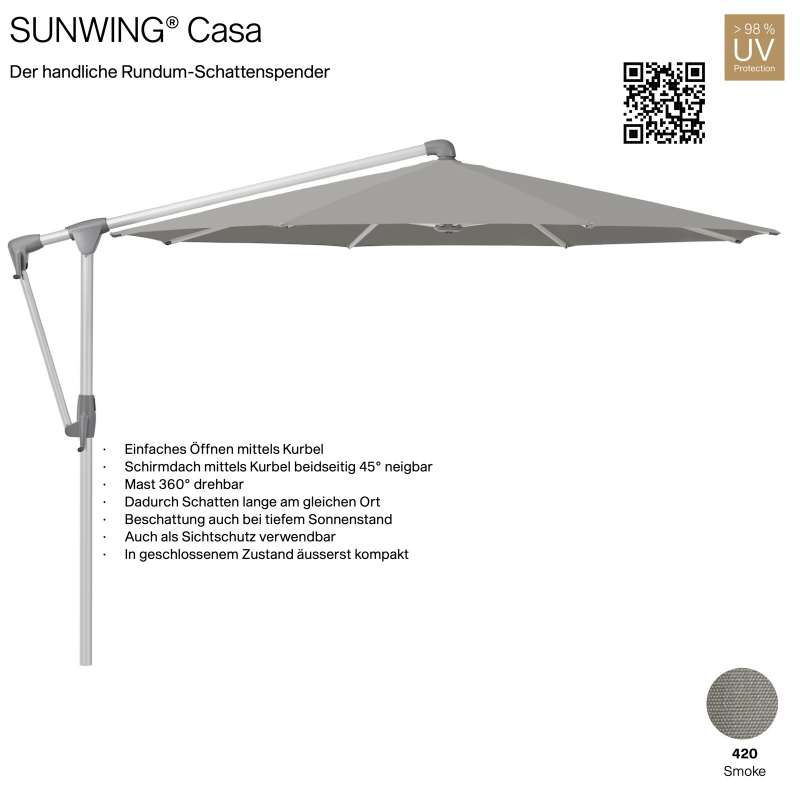 GLATZ Sonnenschirm SUNWING® CASA rund ø 300 cm Gestell natureloxiert Farbe 420 Smoke Ampelschirm