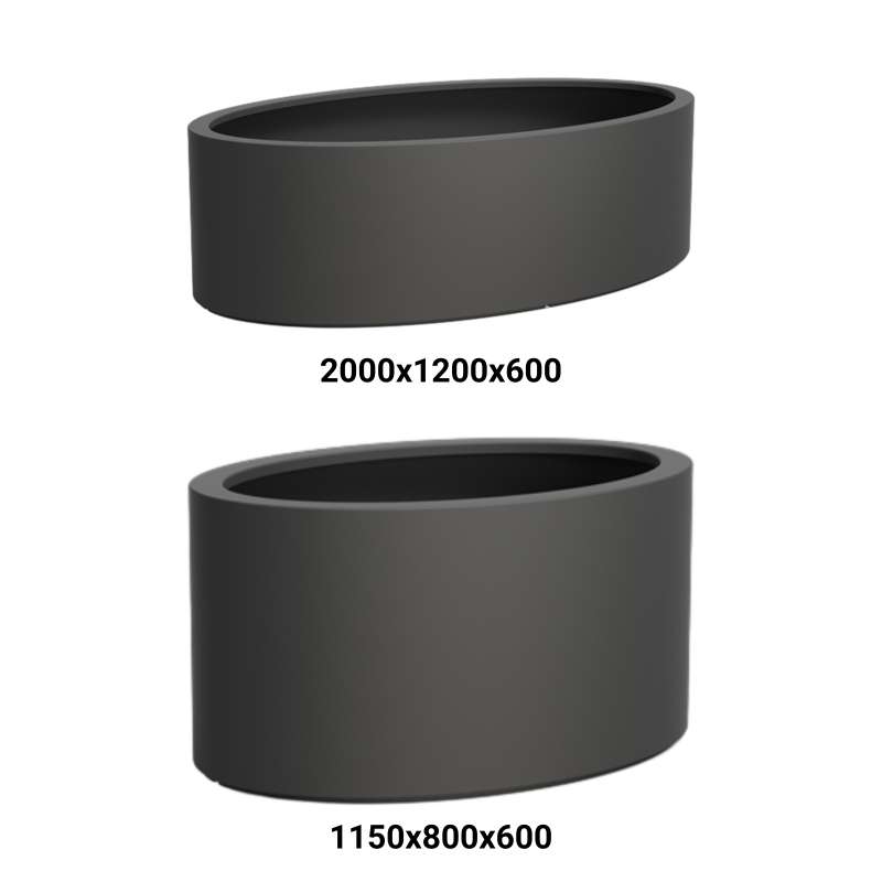 Adezz Ellipse mit Boden Pflanzgefäß Fiberglas Pflanzkübel Blumenkübel schwarz