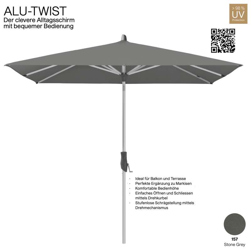 GLATZ Sonnenschirm ALU-TWIST rechteckig 250 x 200 cm Stoffqualität 2 Farbe 157 Stone Grey Mittelstoc