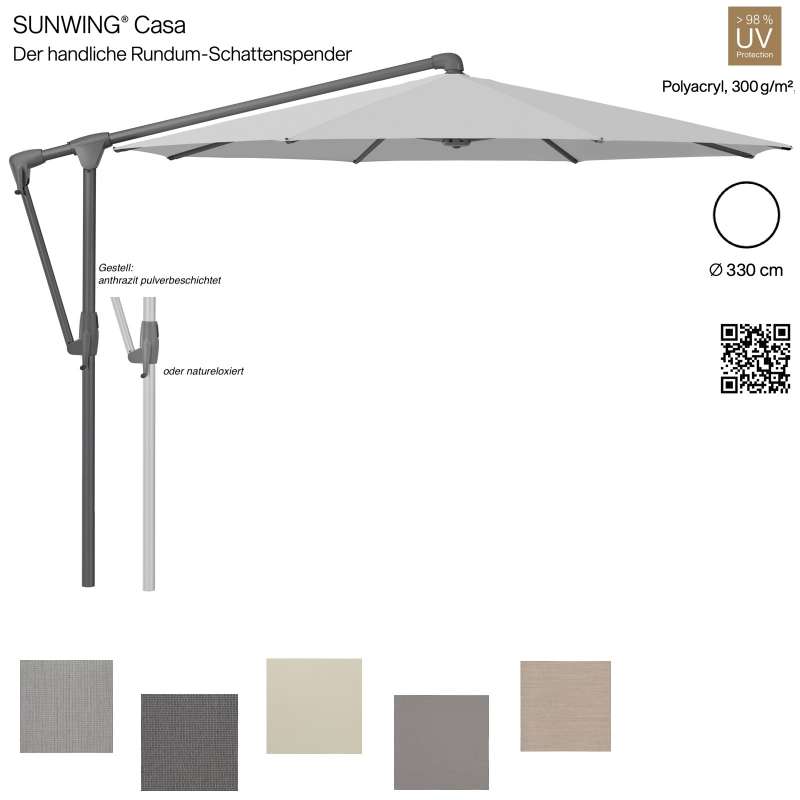 GLATZ Sonnenschirm SUNWING® CASA rund ø 330 cm 5 mögliche Farben Ampelschirm Stoffklasse 5