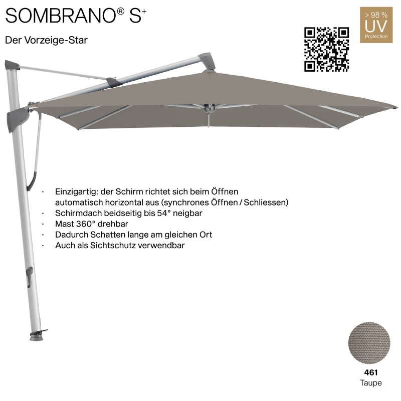 GLATZ Ampelschirm SOMBRANO® S+ rechteckig 400 x 300 cm Freiarmschirm Farbe 461 Taupe
