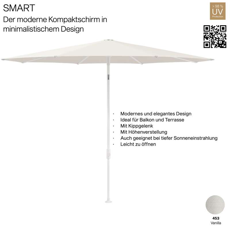 GLATZ Sonnenschirm SMART rund ø 300 cm Gestell matt weiss Stoff Farbe 453 Vanilla Mittelmastschirm