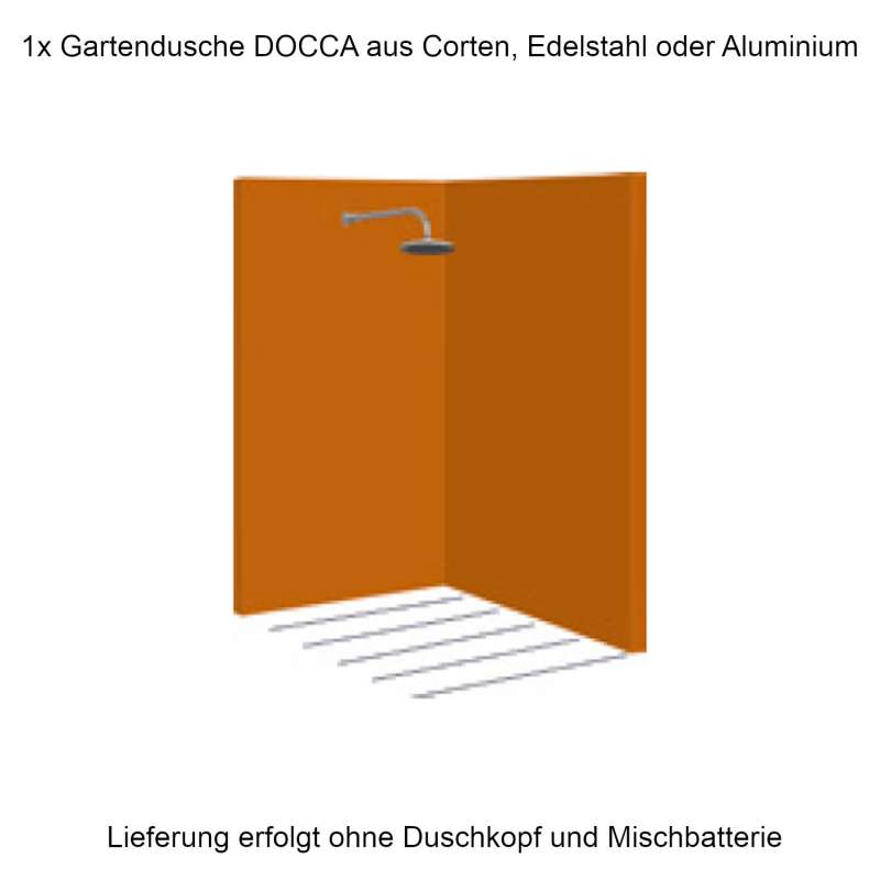 Mecondo Eck-Gartendusche DOCCA 90/90x225x6 cm Corten/Aluminium/Edelstahl Pooldusche Saunadusche