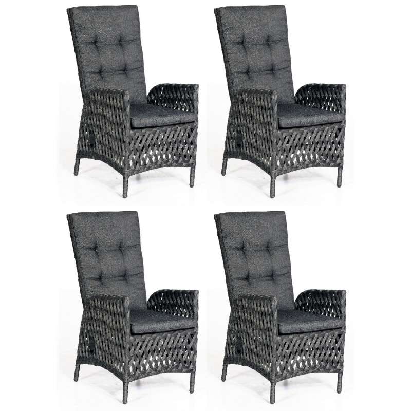SunnySmart 4x Dining-Sessel Para-Basic Aluminium mit Polyrope metallic schwarz