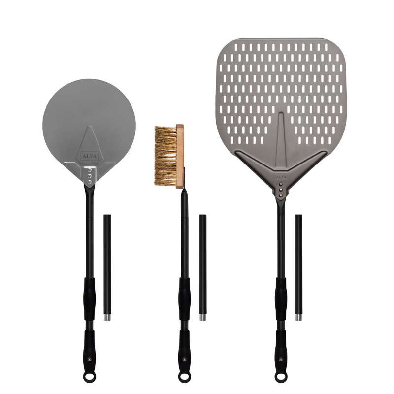 Alfa Forni Pizza Schaufel Set Large Ø 35 cm Schaufel + Wender + Reinigungsbürste AC-SETPALE-L