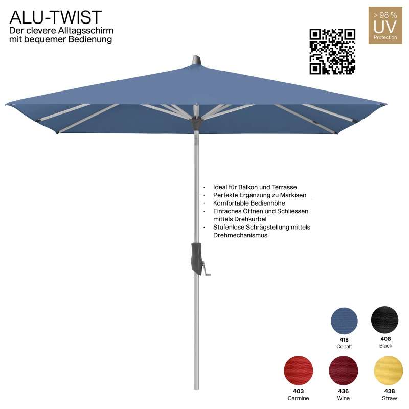 GLATZ Sonnenschirm ALU-TWIST quadratisch 240 x 240 cm Stoffqualität 4 in 5 Farben Mittelstock
