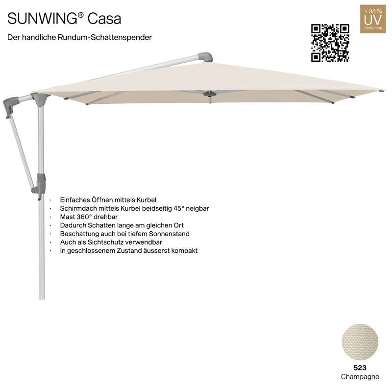 GLATZ Sonnenschirm SUNWING® CASA quadratisch 270 x 270 cm Gestell natureloxiert Farbe 523 Champagne