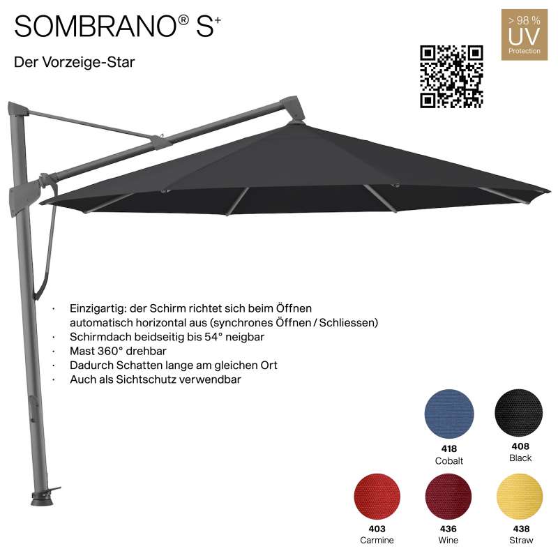 GLATZ Ampelschirm SOMBRANO® S+ rund ø 400 cm Freiarmschirm in 5 Farbvarianten Seitenmast