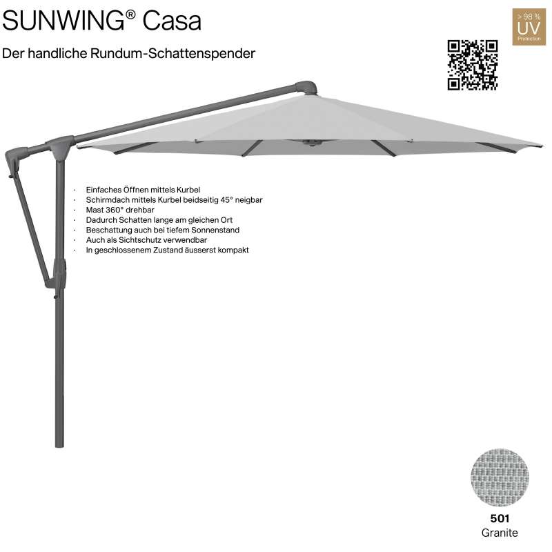 GLATZ Sonnenschirm SUNWING® CASA rund ø 300 cm Gestell anthrazit Farbe 501 Granite Ampelschirm