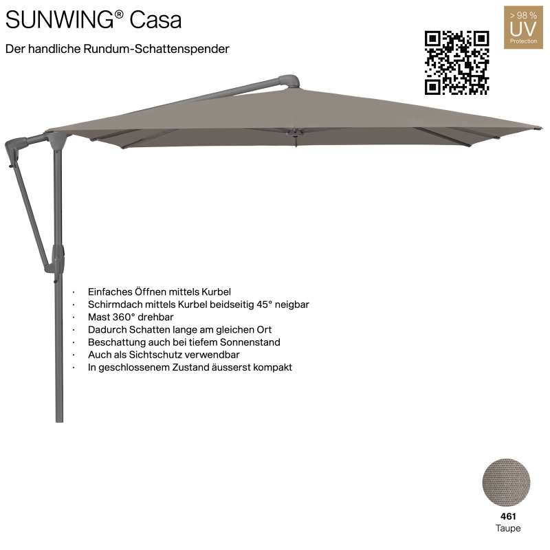 GLATZ Sonnenschirm SUNWING® CASA rechteckig 300 x 240 cm Gestell anthrazit Farbe 461 Taupe Ampelschi